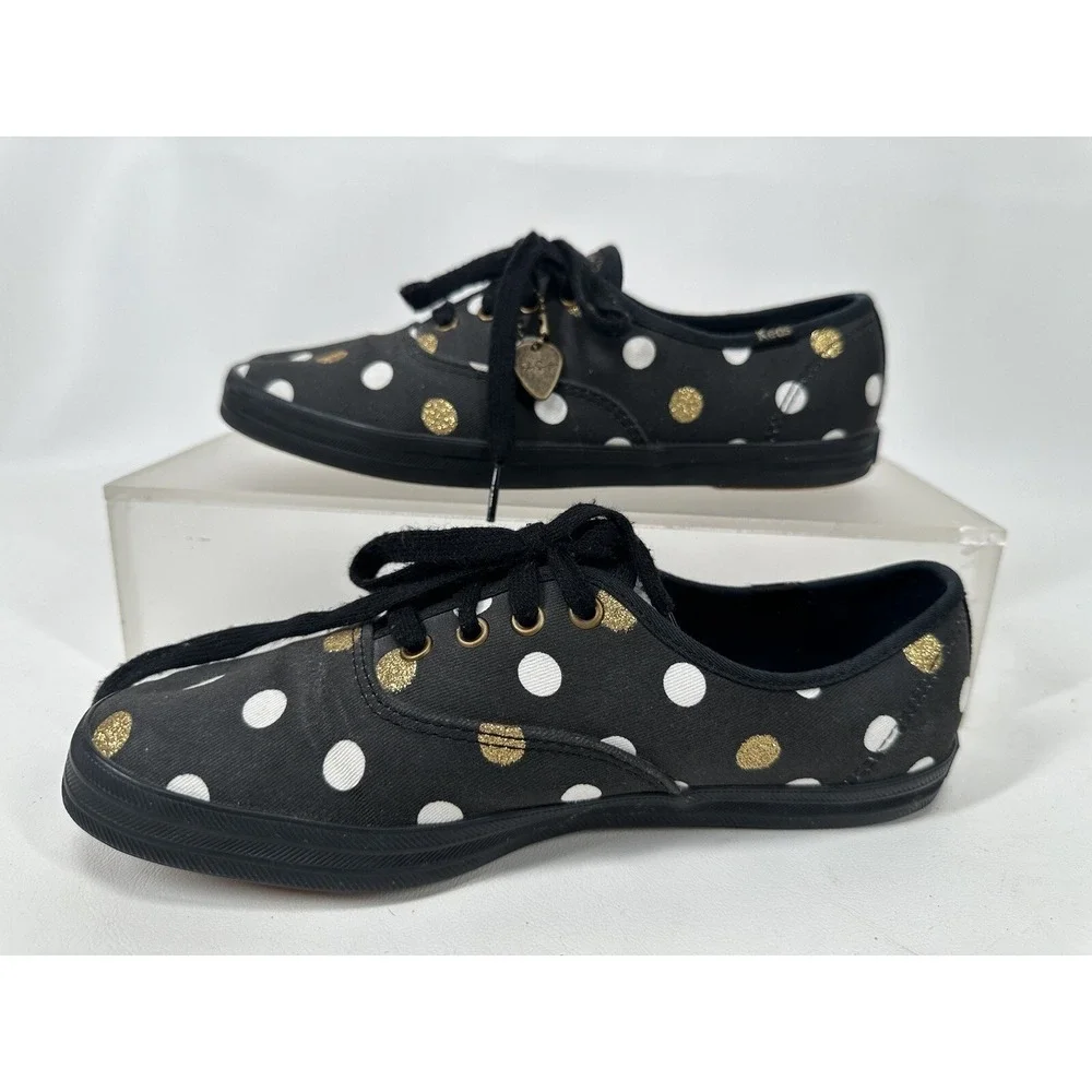 Taylor Swift Keds Black Gold Polka dots Women's Size 7.5 Shoes‎